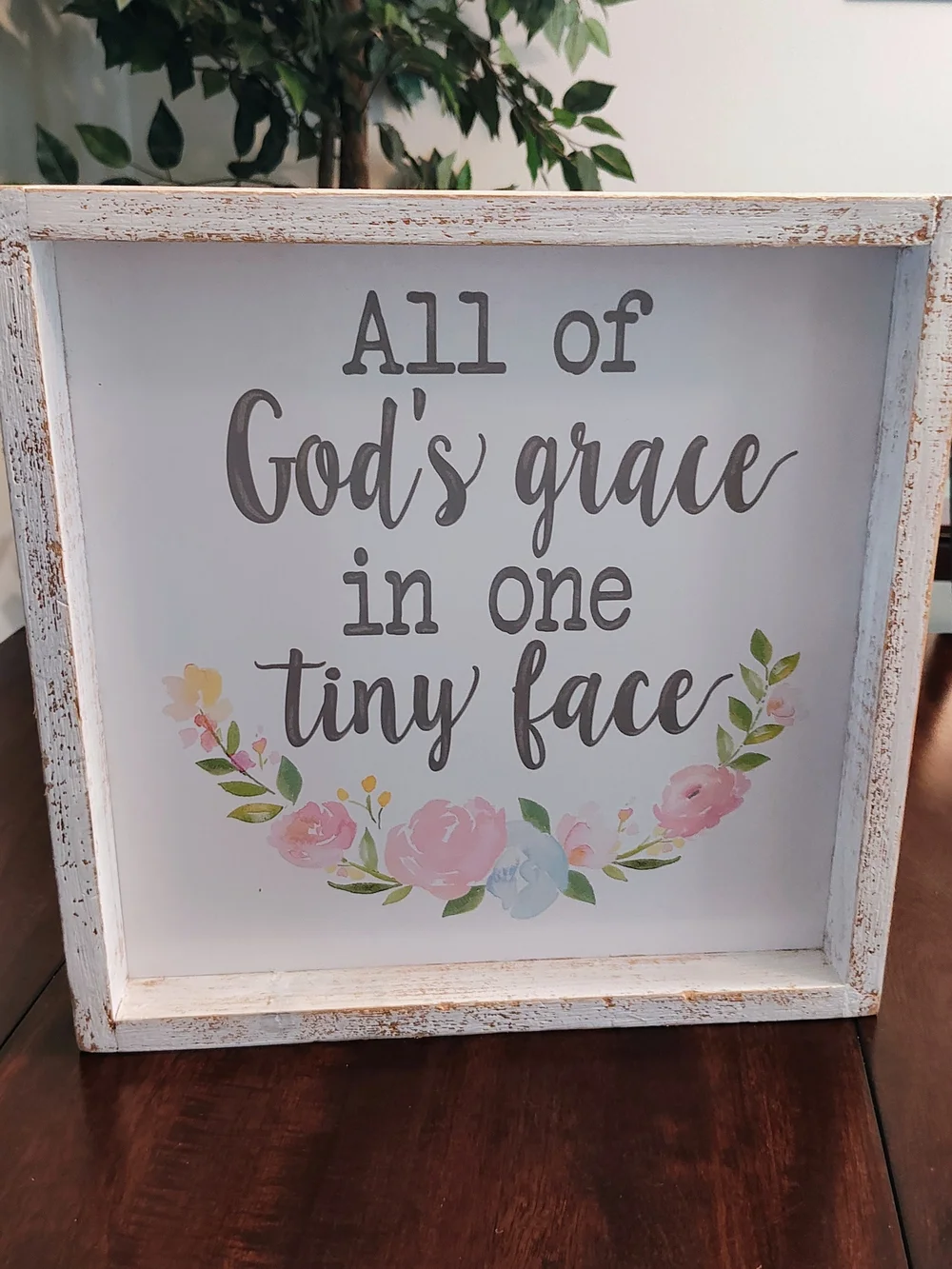 White Framed Faith Wall Art with Pink Floral Accents